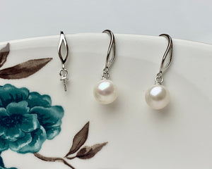 One Pair 925 Sterling Silver/Gold Simple Hook Earring Setting Genuine 925 Sterling Silver Earring Hook Finding For Half Drilled Pearl #10092