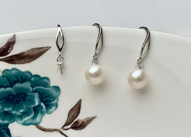 One Pair 925 Sterling Silver/Gold Simple Hook Earring Setting Genuine 925 Sterling Silver Earring Hook Finding For Half Drilled Pearl #10092