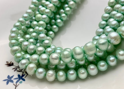 8-10 mm Light Green Color Potato Freshwater Pearl Beads Genuine Cultured Freshwater Pearl Beads Green Potato Pearls 43 Pieces #P1249