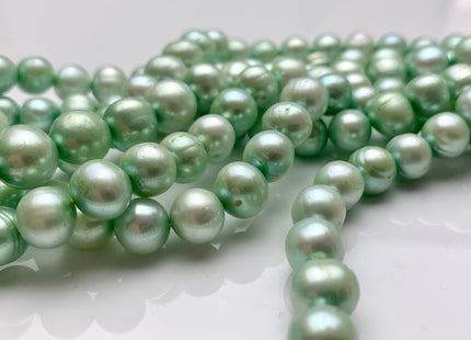 8-10 mm Light Green Color Potato Freshwater Pearl Beads Genuine Cultured Freshwater Pearl Beads Green Potato Pearls 43 Pieces #P1249