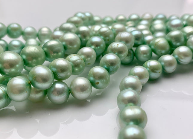 8-10 mm Light Green Color Potato Freshwater Pearl Beads Genuine Cultured Freshwater Pearl Beads Green Potato Pearls 43 Pieces #P1249
