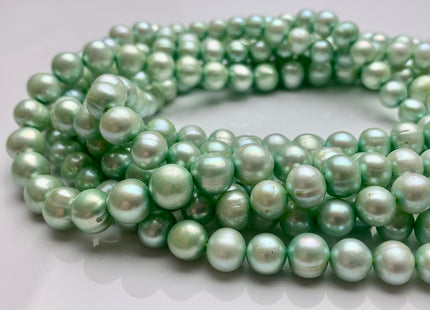 8-10 mm Light Green Color Potato Freshwater Pearl Beads Genuine Cultured Freshwater Pearl Beads Green Potato Pearls 43 Pieces #P1249