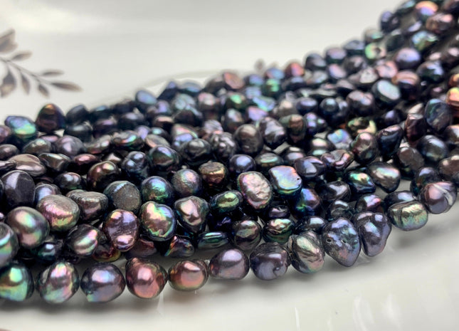 7-8 mm Potato Nugget Rainbow Blue Peacock Color Freshwater Pearl Beads Genuine Cultured High Luster Peacock Color Nugget Pearl #P1252
