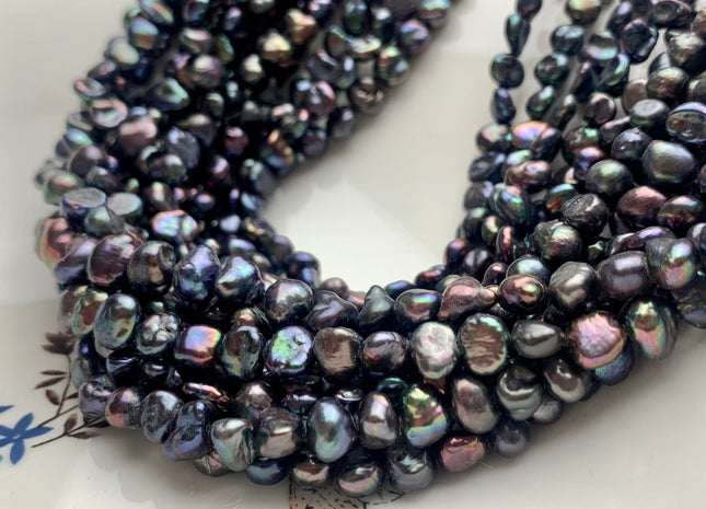 7-8 mm Potato Nugget Rainbow Blue Peacock Color Freshwater Pearl Beads Genuine Cultured High Luster Peacock Color Nugget Pearl #P1252