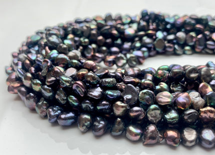 7-8 mm Potato Nugget Rainbow Blue Peacock Color Freshwater Pearl Beads Genuine Cultured High Luster Peacock Color Nugget Pearl #P1252