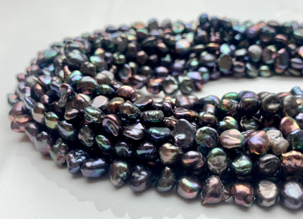 7-8 mm Potato Nugget Rainbow Blue Peacock Color Freshwater Pearl Beads Genuine Cultured High Luster Peacock Color Nugget Pearl #P1252