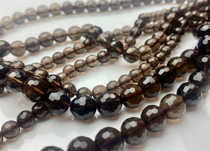 6mm 8mm 10mm Faceted Round Smoky Quartz Gemstone Beads 15 Inches Strand #3508