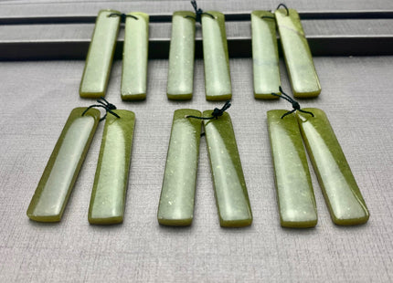 One Pair 10x48 mm Natural African Jade Top Drilled Teardrop Cabochon Long Rectangle Matching Green Jade Gemstone Earring Pendant #3324-B