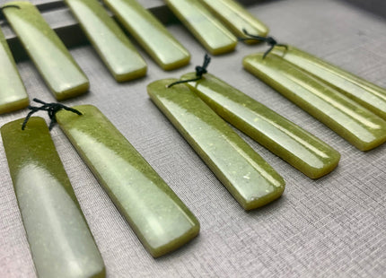 One Pair 10x48 mm Natural African Jade Top Drilled Teardrop Cabochon Long Rectangle Matching Green Jade Gemstone Earring Pendant #3324-B