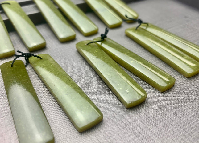 One Pair 10x48 mm Natural African Jade Top Drilled Teardrop Cabochon Long Rectangle Matching Green Jade Gemstone Earring Pendant #3324-B