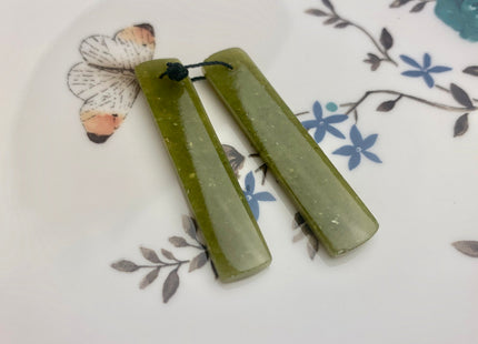 One Pair 10x48 mm Natural African Jade Top Drilled Teardrop Cabochon Long Rectangle Matching Green Jade Gemstone Earring Pendant #3324-B