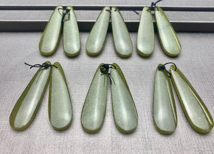 One Pair 12x45 mm Natural African Jade Top Drilled Teardrop Cabochon Long Teardrop Matching Green Jade Gemstone Earring Pendant #3324-A