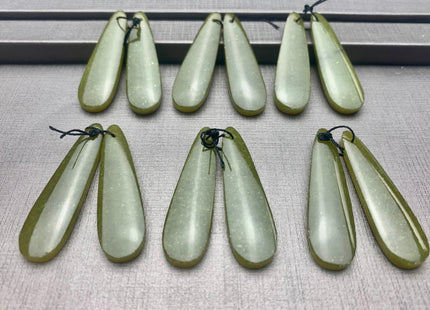 One Pair 12x45 mm Natural African Jade Top Drilled Teardrop Cabochon Long Teardrop Matching Green Jade Gemstone Earring Pendant #3324-A