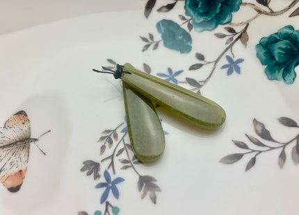 One Pair 12x45 mm Natural African Jade Top Drilled Teardrop Cabochon Long Teardrop Matching Green Jade Gemstone Earring Pendant #3324-A