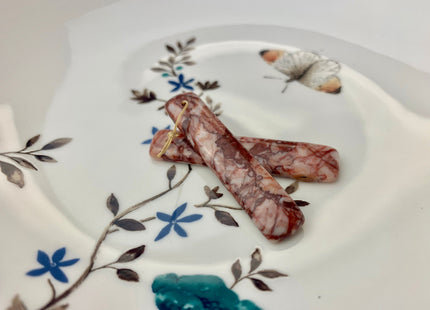 One Pair 10x47mm Natural Blood Vein Jasper Top Drilled Teardrop Cabochon Long Rectangle Matching Red Jasper Gemstone Earring Pendant #3320-A