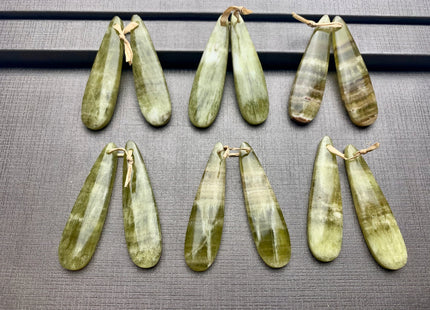 One Pair 12x45 mm Natural Yellow Hemimorphite Top Drilled Teardrop Cabochon Long Teardrop Matching Green Gemstone Earring Pendant #3316-A