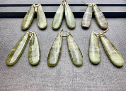 One Pair 12x45 mm Natural Yellow Hemimorphite Top Drilled Teardrop Cabochon Long Teardrop Matching Green Gemstone Earring Pendant #3316-A