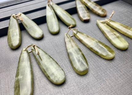 One Pair 12x45 mm Natural Yellow Hemimorphite Top Drilled Teardrop Cabochon Long Teardrop Matching Green Gemstone Earring Pendant #3316-A