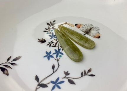 One Pair 12x45 mm Natural Yellow Hemimorphite Top Drilled Teardrop Cabochon Long Teardrop Matching Green Gemstone Earring Pendant #3316-A