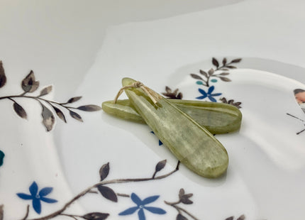 One Pair 12x45 mm Natural Yellow Hemimorphite Top Drilled Teardrop Cabochon Long Teardrop Matching Green Gemstone Earring Pendant #3316-A