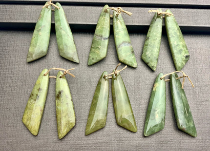 One Pair 12x43 mm Natural Peridot Top Drilled Freeform Cabochon Long Drop Matching Green Peridot Gemstone Earring Pendant #3314-B