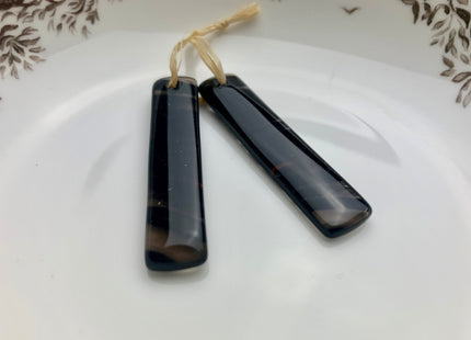 One Pair 10x48 mm Natural Black Lace Obsidian Top Drilled Teardrop Cabochon Long Rectangle Matching Black Gemstone Earring Pendant #3313