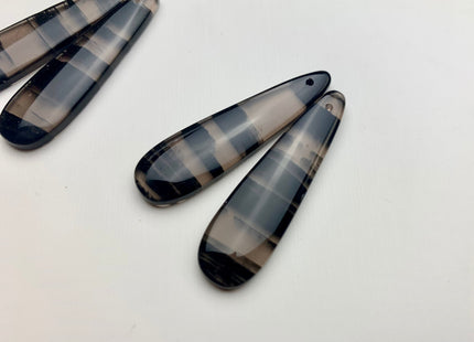 One Pair 12x45 mm Natural Black Lace Obsidian Top Drilled Teardrop Cabochon Long Teardrop Matching Black Gemstone Earring Pendant #3311