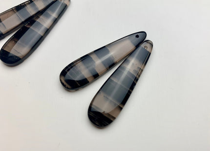 One Pair 12x45 mm Natural Black Lace Obsidian Top Drilled Teardrop Cabochon Long Teardrop Matching Black Gemstone Earring Pendant #3311