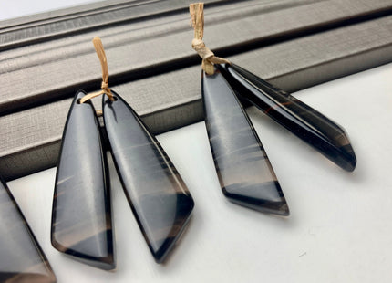 One Pair 12x43 mm Natural Black Lace Obsidian Top Drilled Freeform Cabochon Long Drop Matching Black Obsidian Gemstone Earring Pendant #3312