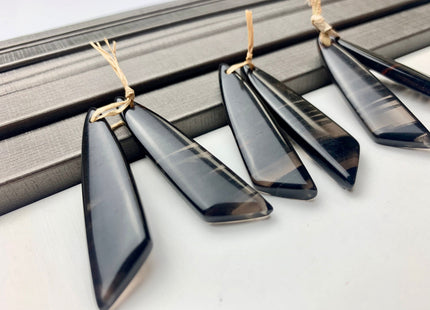 One Pair 12x43 mm Natural Black Lace Obsidian Top Drilled Freeform Cabochon Long Drop Matching Black Obsidian Gemstone Earring Pendant #3312