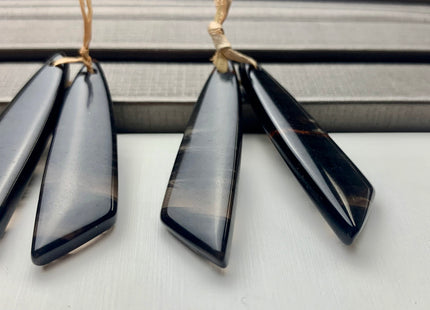 One Pair 12x43 mm Natural Black Lace Obsidian Top Drilled Freeform Cabochon Long Drop Matching Black Obsidian Gemstone Earring Pendant #3312