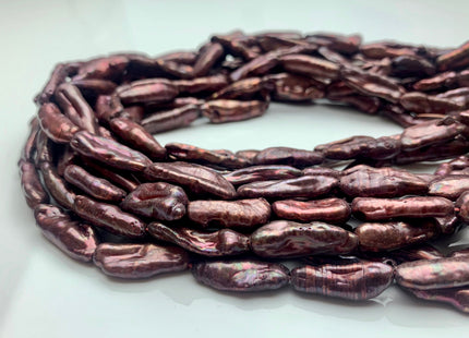 7-8x20 mm AA Cranberry Color With Gold Sheen Biwa Stick Freshwater Pearls Genuine Dark Purple Cranberry Biwa Stick Pearls #P1245