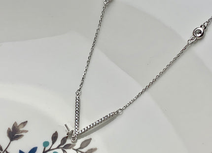 925 Sterling Silver/Gold Necklace Chain With V Shape Design Pendant W/CZ Setting Finding For Half Drilled Pearl DIY Jewelry Necklace #10094