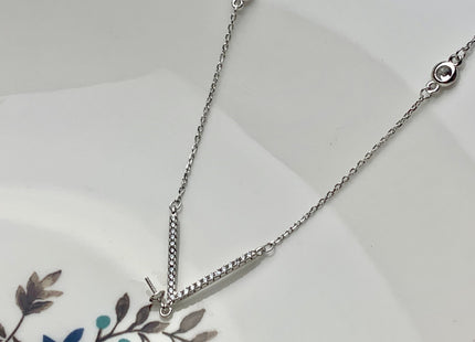 925 Sterling Silver/Gold Necklace Chain With V Shape Design Pendant W/CZ Setting Finding For Half Drilled Pearl DIY Jewelry Necklace #10094