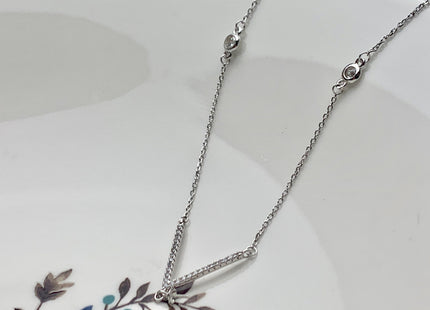 925 Sterling Silver/Gold Necklace Chain With V Shape Design Pendant W/CZ Setting Finding For Half Drilled Pearl DIY Jewelry Necklace #10094