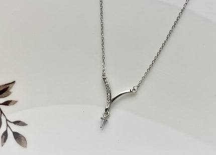 925 Sterling Silver/Gold Necklace Chain With Curved V Shape Design Pendant Setting Finding For Half Drilled Pearl DIY Jewelry Necklace#10096