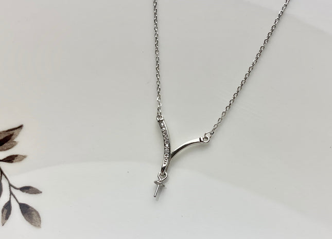 925 Sterling Silver/Gold Necklace Chain With Curved V Shape Design Pendant Setting Finding For Half Drilled Pearl DIY Jewelry Necklace#10096