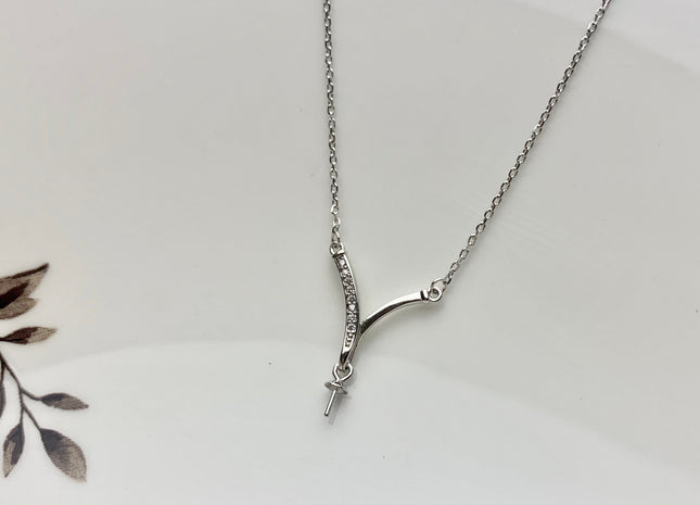 925 Sterling Silver/Gold Necklace Chain With Curved V Shape Design Pendant Setting Finding For Half Drilled Pearl DIY Jewelry Necklace#10096