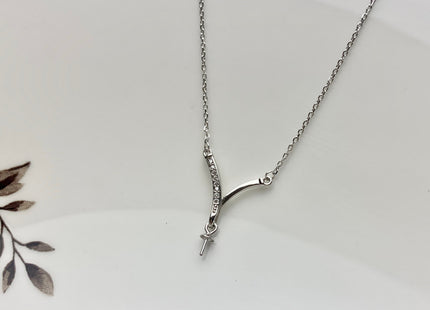 925 Sterling Silver/Gold Necklace Chain With Curved V Shape Design Pendant Setting Finding For Half Drilled Pearl DIY Jewelry Necklace#10096