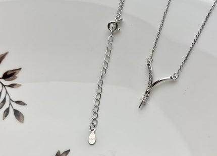 925 Sterling Silver/Gold Necklace Chain With Curved V Shape Design Pendant Setting Finding For Half Drilled Pearl DIY Jewelry Necklace#10096