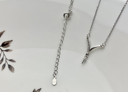 925 Sterling Silver/Gold Necklace Chain With Curved V Shape Design Pendant Setting Finding For Half Drilled Pearl DIY Jewelry Necklace#10096