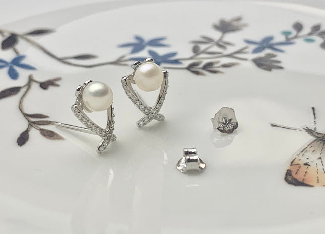 One Pair 925 Sterling Silver X Shape Studs Earring Setting Genuine 925 Sterling Silver Earring Stud Findings For Half Drilled Pearls #10097