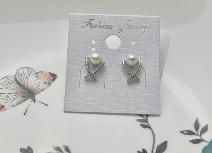 One Pair 925 Sterling Silver X Shape Studs Earring Setting Genuine 925 Sterling Silver Earring Stud Findings For Half Drilled Pearls #10097