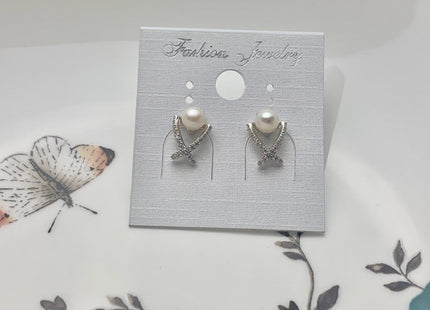 One Pair 925 Sterling Silver X Shape Studs Earring Setting Genuine 925 Sterling Silver Earring Stud Findings For Half Drilled Pearls #10097
