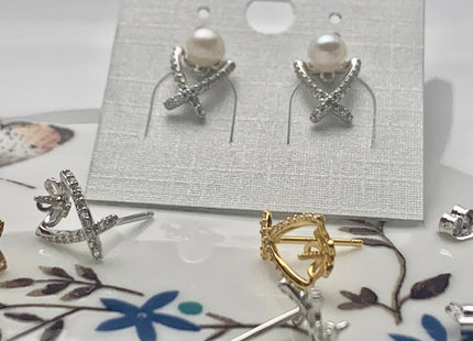 One Pair 925 Sterling Silver X Shape Studs Earring Setting Genuine 925 Sterling Silver Earring Stud Findings For Half Drilled Pearls #10097