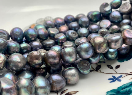 11.5-12 mm Potato Nugget Rainbow Blue Peacock Color Freshwater Pearl Beads Genuine Cultured Peacock Large Nugget Pearl 37 Pieces #P1255