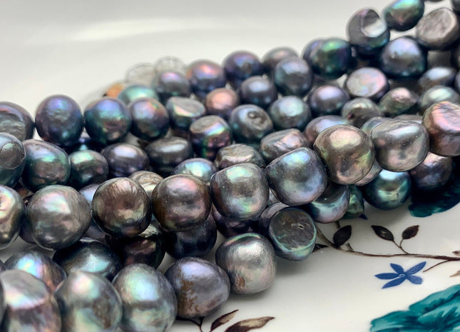 11.5-12 mm Potato Nugget Rainbow Blue Peacock Color Freshwater Pearl Beads Genuine Cultured Peacock Large Nugget Pearl 37 Pieces #P1255