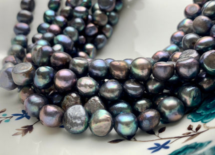 11.5-12 mm Potato Nugget Rainbow Blue Peacock Color Freshwater Pearl Beads Genuine Cultured Peacock Large Nugget Pearl 37 Pieces #P1255