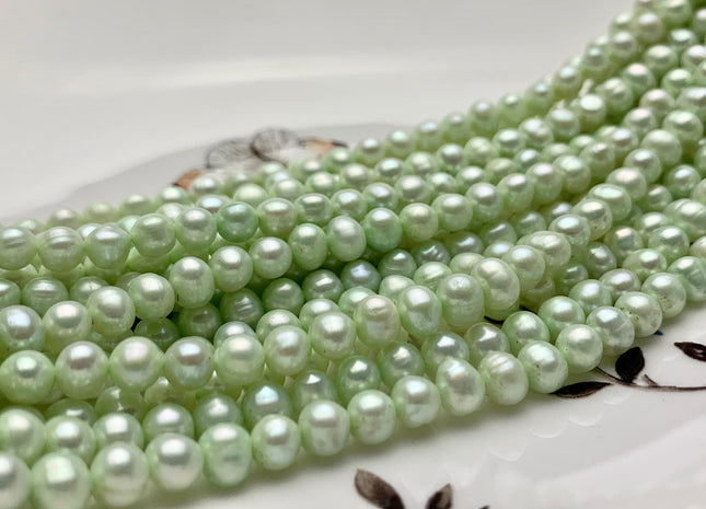 5-5.5 mm AA Light Green Color Potato Freshwater Pearl Beads Genuine Cultured Freshwater Pearl Beads Green Potato Pearls #P1256