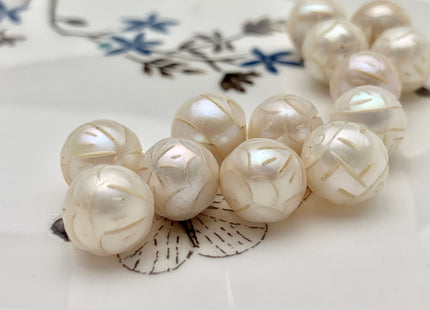 ONE Piece AAAA 9.5 mm Hand Carved Flower Bead Natural White UnDrilled Perfect Round Freshwater Pearl For Earring Pendant DIY Jewelry #P1258